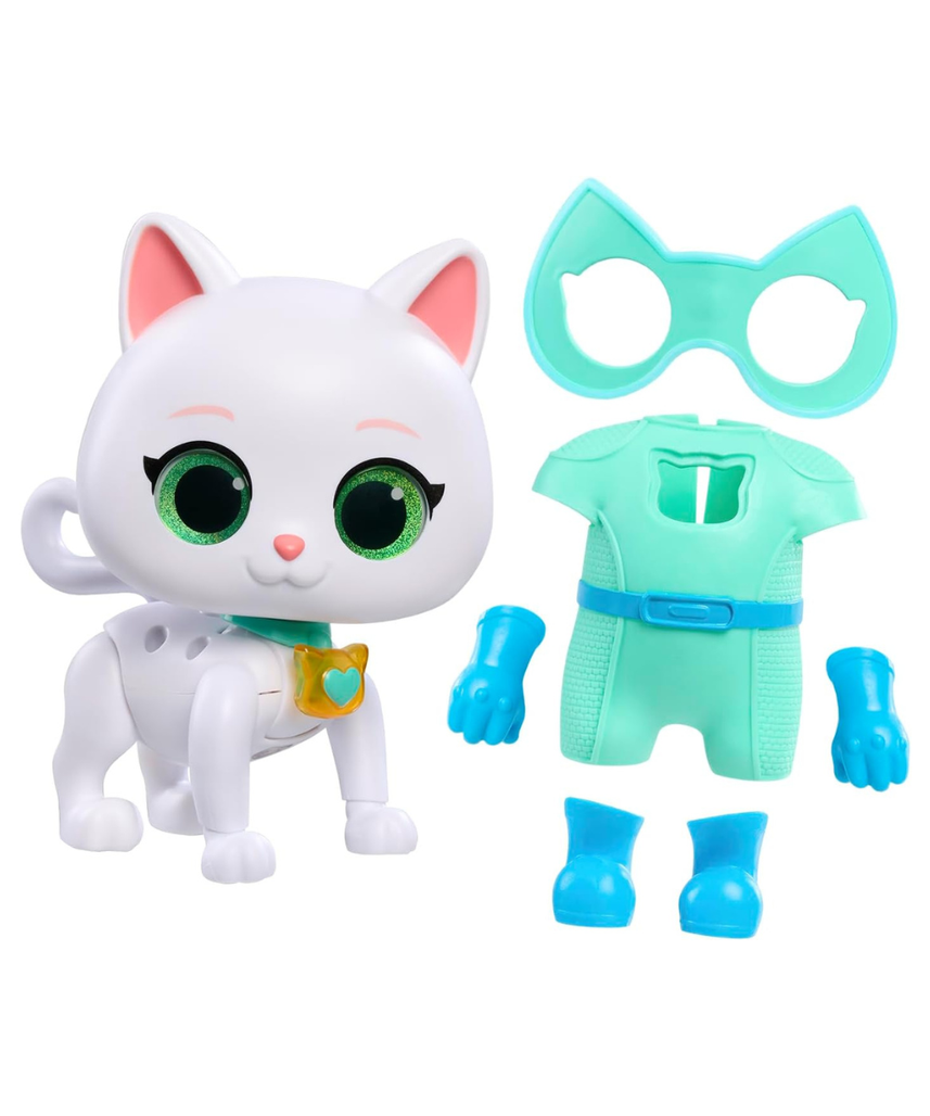 Just Play Disney Junior SuperKitties Cat-Tastic Transforming Bitsy Toy Figure, Lights and Sounds, Accessories Included, Kids 3+