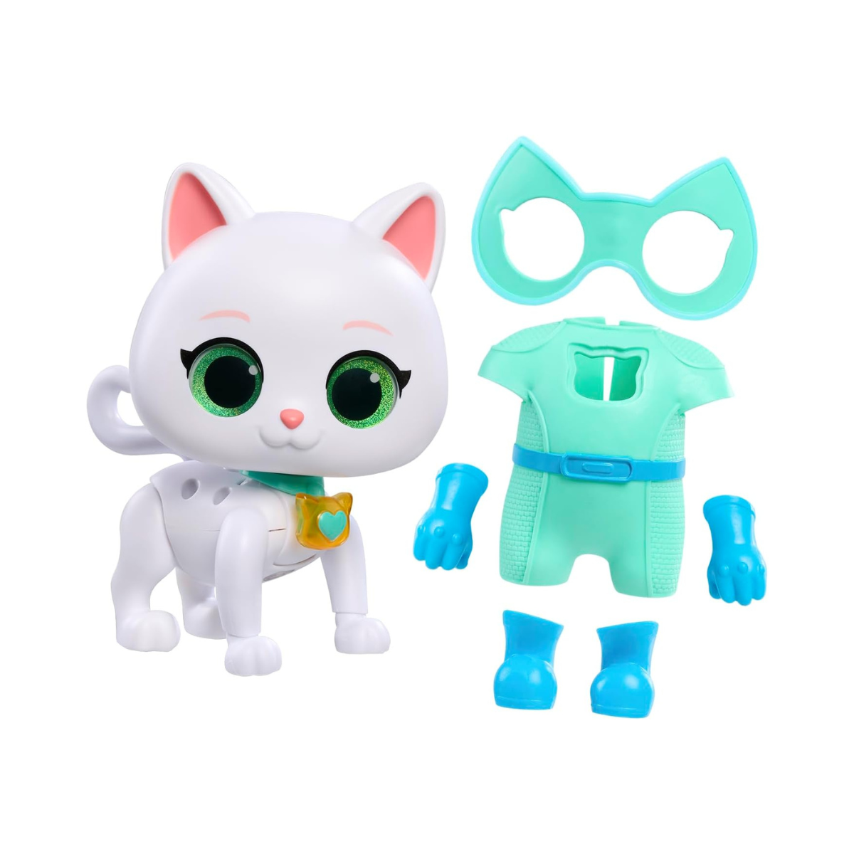 Just Play Disney Junior SuperKitties Cat-Tastic Transforming Bitsy Toy Figure, Lights and Sounds, Accessories Included, Kids 3+
