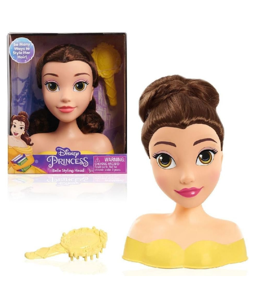 Just Play Disney Beauty and The Beast Belle Mini Styling Head Doll, Girls Pretend Play Hair Styling Toy Set with Brush, Kids Toys Age 3+