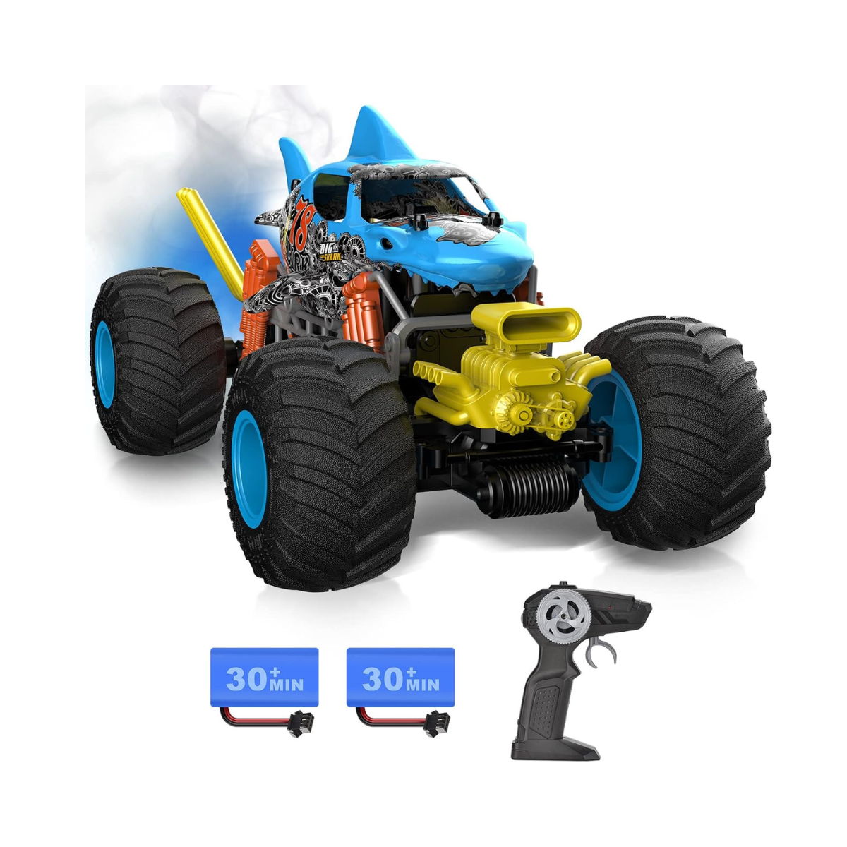 Crazon 1:10 Shark Monster RC Car with Fog Mist Effect, 2.4GHz Remote Control, Dual Rechargeable Batteries, 6+