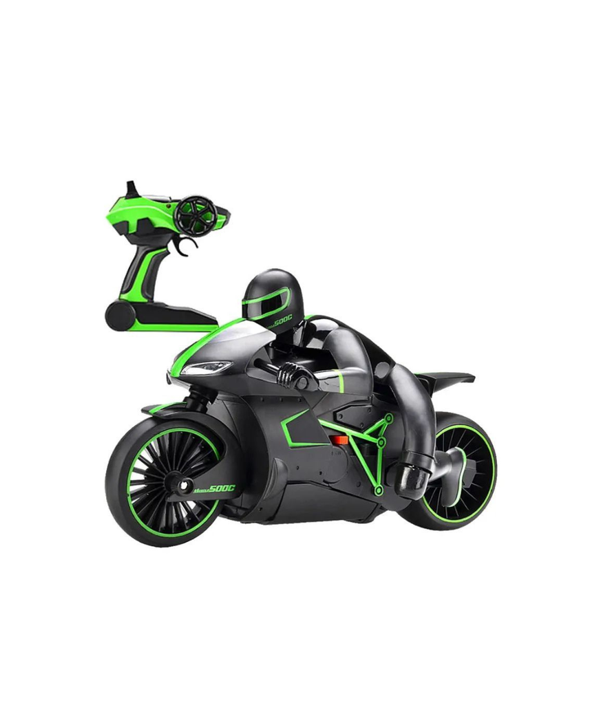 Crazon 1:18 High-Speed RC Motorcycle, Green, 2.4GHz Remote Control, Rechargeable Battery, 3+