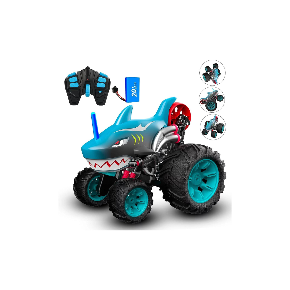 Crazon 1:14 Shark Stunt RC Car, 5 Wheel Anti Flip Design, 360° Spin, Drift Action, Rear Wheel Standing, 2.4GHz Remote Control Car for Kids 3+