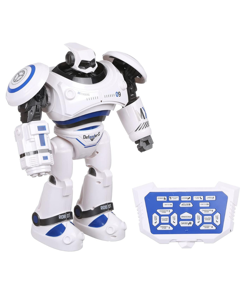 Crazon 701B Battle Defender Robot, White and Blue, Remote Control Action Robot with Lights, Sounds, Motion Functions, Kids 6+
