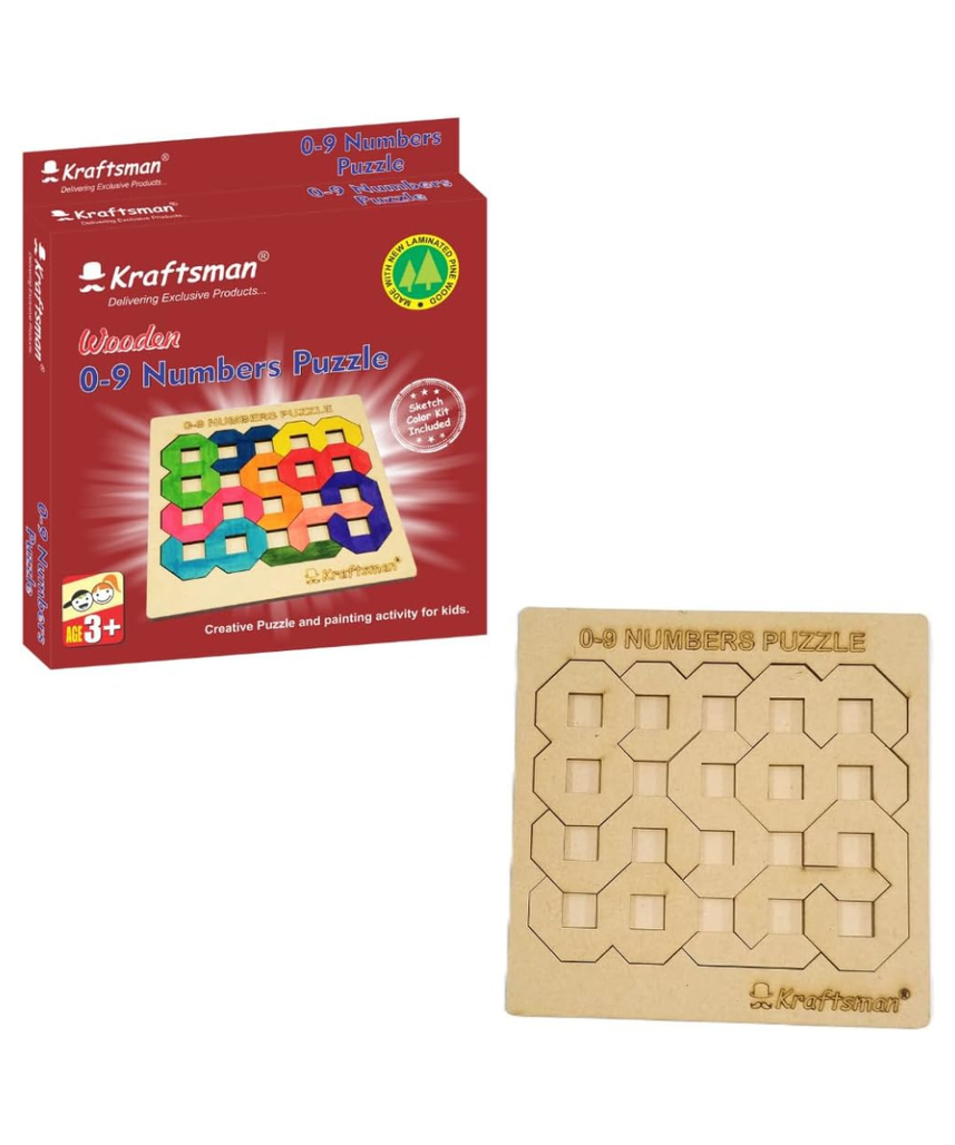 Kraftsman Color Your Own Numbers Puzzle 0–9, DIY Wooden Coloring Puzzle Kit for Kids, Learn Numbers, Creative Art & Learning Toy, Age 4+