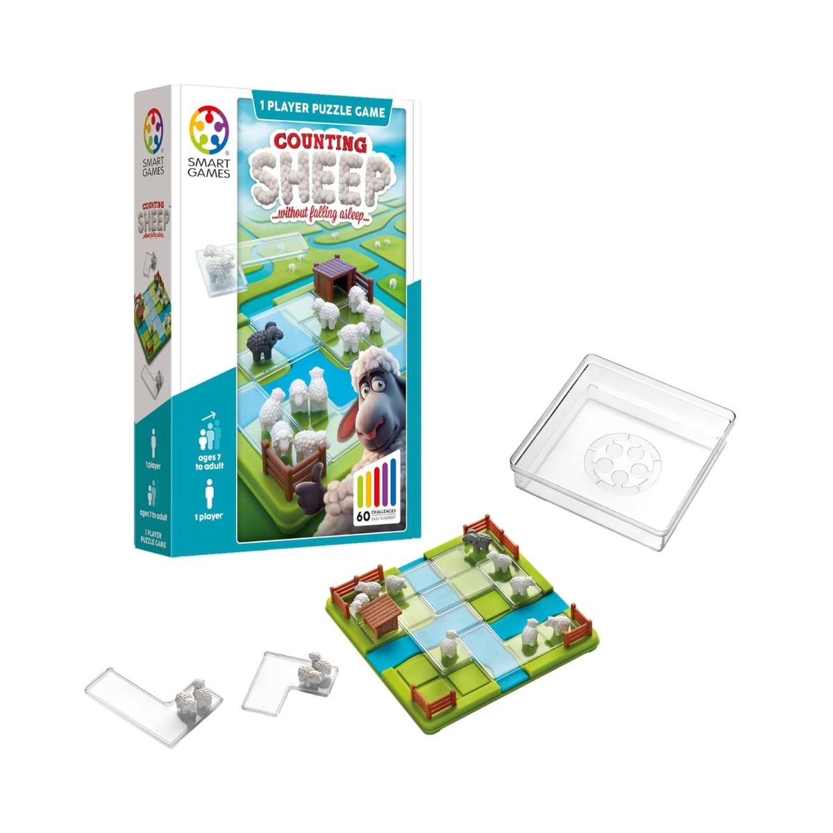 SmartGames Counting Sheep, Fun IQ Brain Teaser Puzzle, Cognitive Development STEM Toy with 60+ Challenges, Travel Friendly Tabletop Educational Matching Puzzle Game, Suitable for Children Above 7+