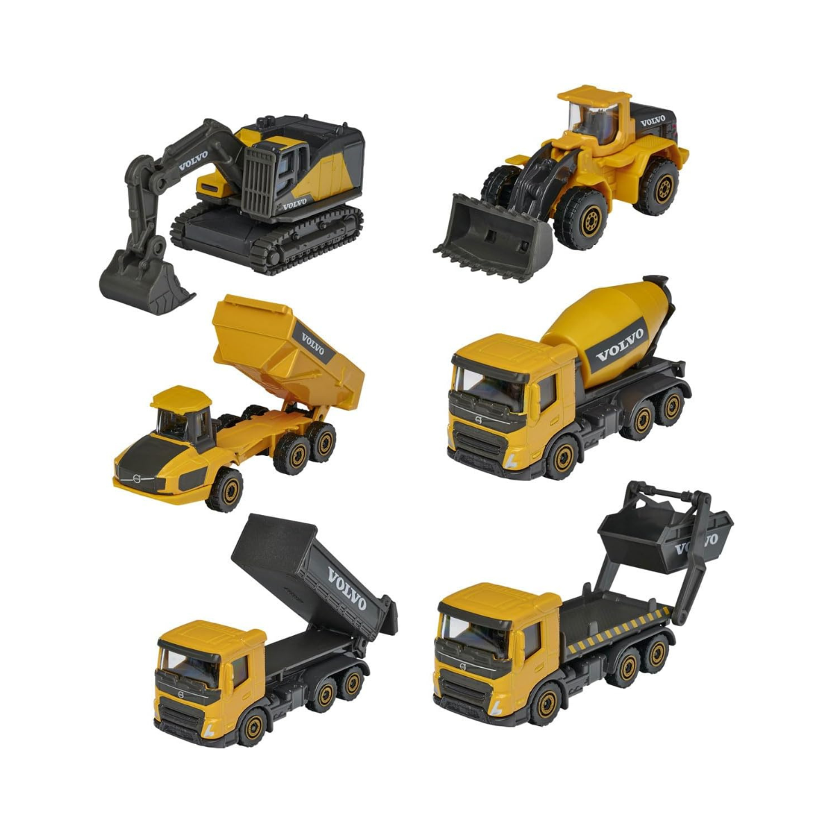 Majorette Volvo Construction Truck Set – 3-Piece Die-Cast Vehicle Collection with Moving Parts for Kids 3+, Realistic Sandpit and Collector’s Toy