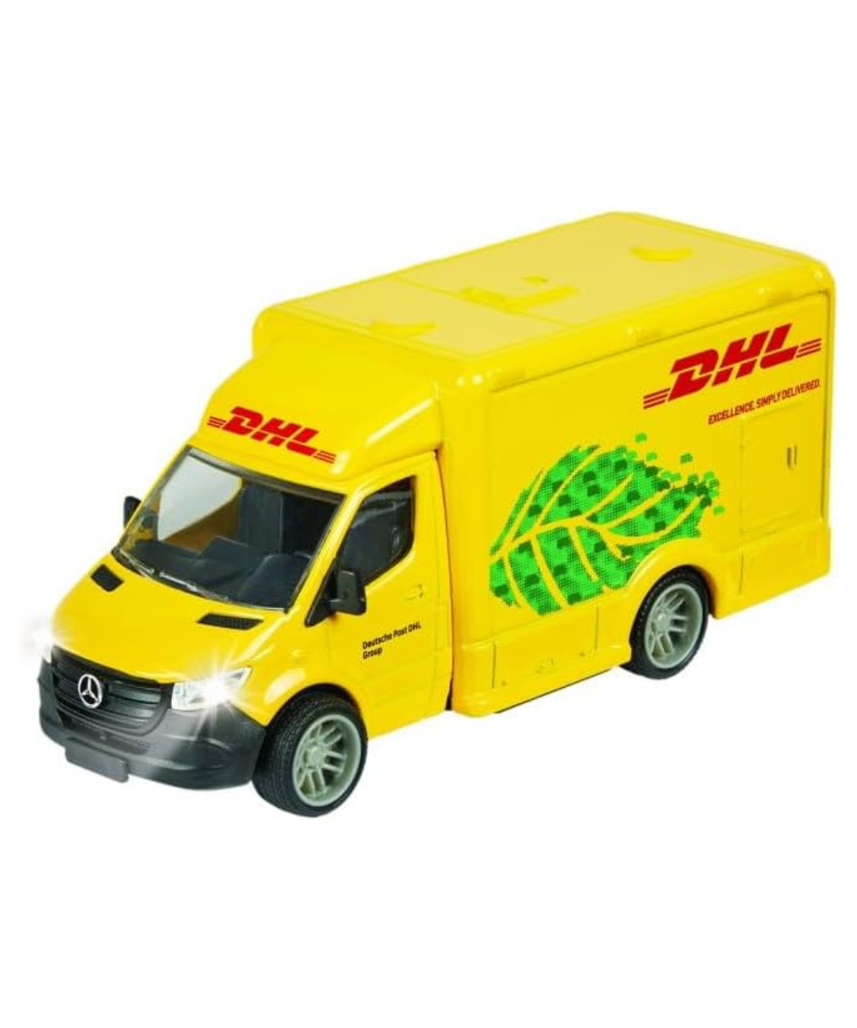 Majorette Grand Series City – Mercedes-Benz Sprinter DHL Die-Cast Delivery Van with Light & Sound Effects, Opening Doors, and Realistic Rubber Tyres, One Size