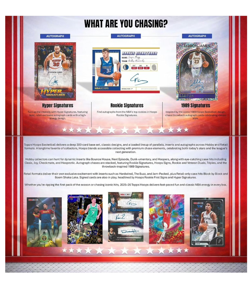 Topps Hoops Basketball 2025–26 Factory Sealed Hanger Box Trading Cards, 25 Cards with Exclusive Orange Hoops Parallels, Ages 6+