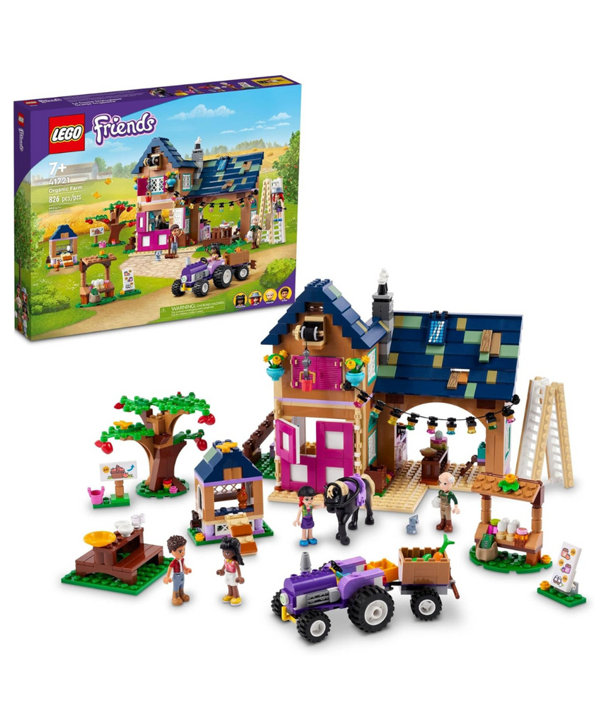مجموعة بناء ليجو فريندز مزرعة عضوية ٤١٧٢١، ٨٢٦ قطعة تتضمن مزرعة وجرارًا ومقطورة وأحصنة وحيوانات، و٤ دمى صغيرة، لعبة تظاهرية للأطفال من سن ٧ سنوات فما فوق