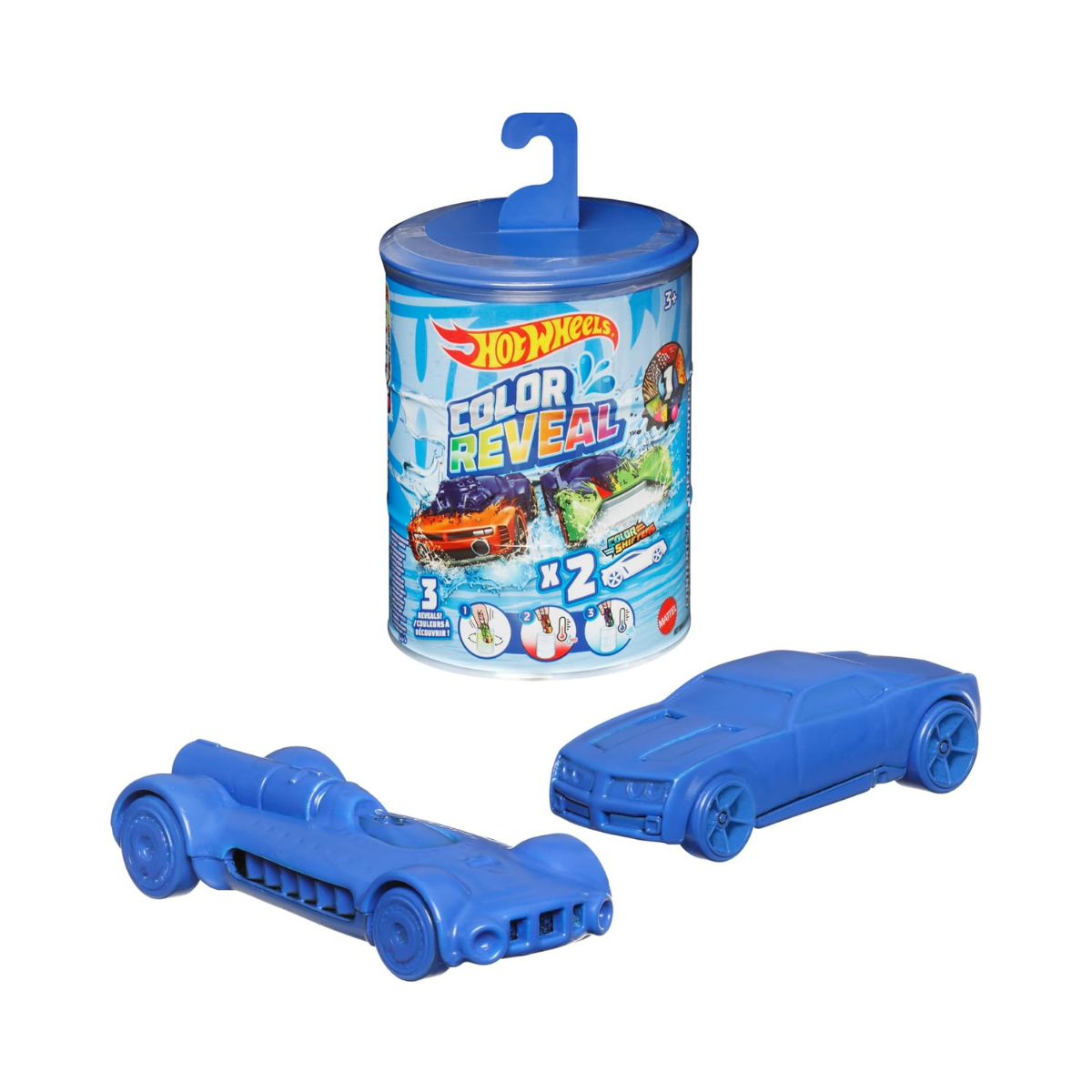 Hot Wheels Color Reveal 2 Pack Vehicles, 1:64 Scale Cars with Surprise Designs, Color-Change Feature, Dunk Tank Playset, Kids Toys for Ages 3+