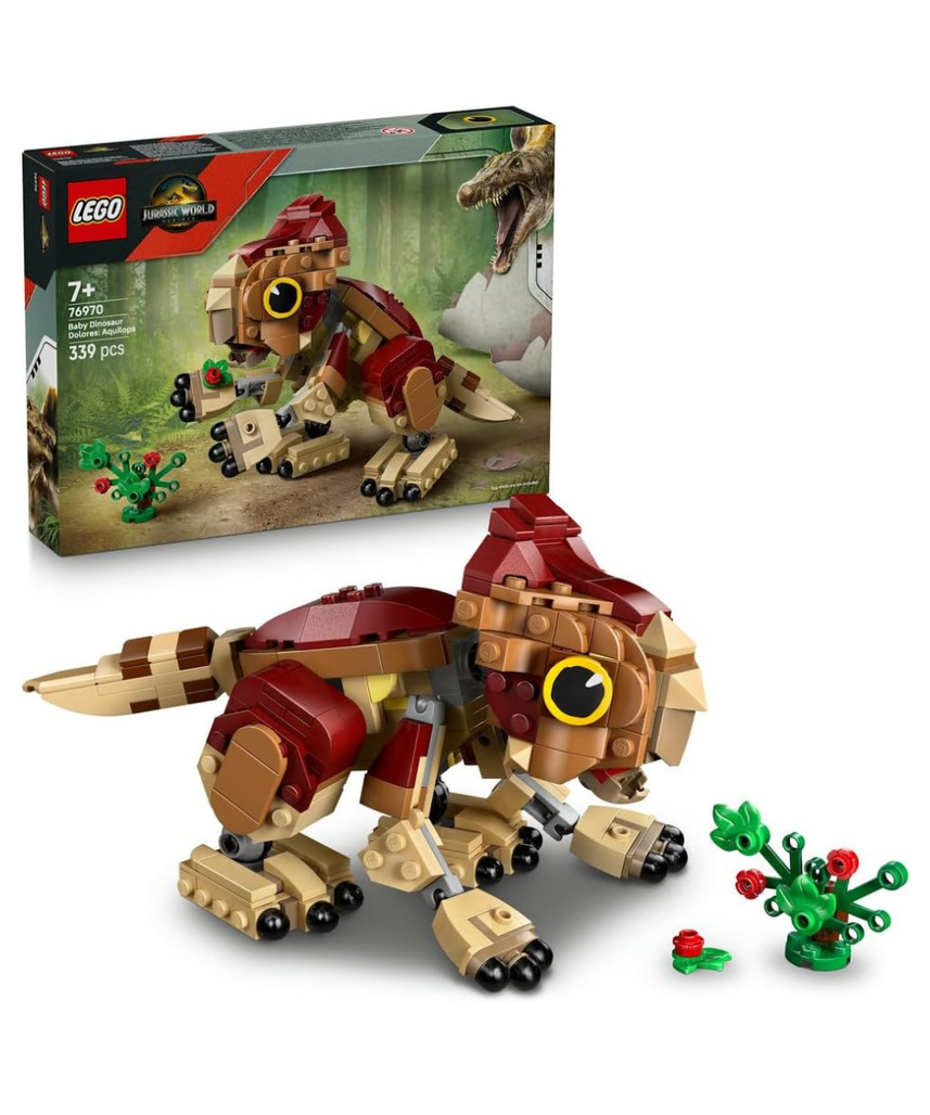 LEGO Jurassic World Baby Dinosaur Dolores Aquilops Play Display Toy Dinosaur Figure incl Plant with Flowers Gift for 7+ Year Old Boys Girls Rebirth Movie Fans 76970