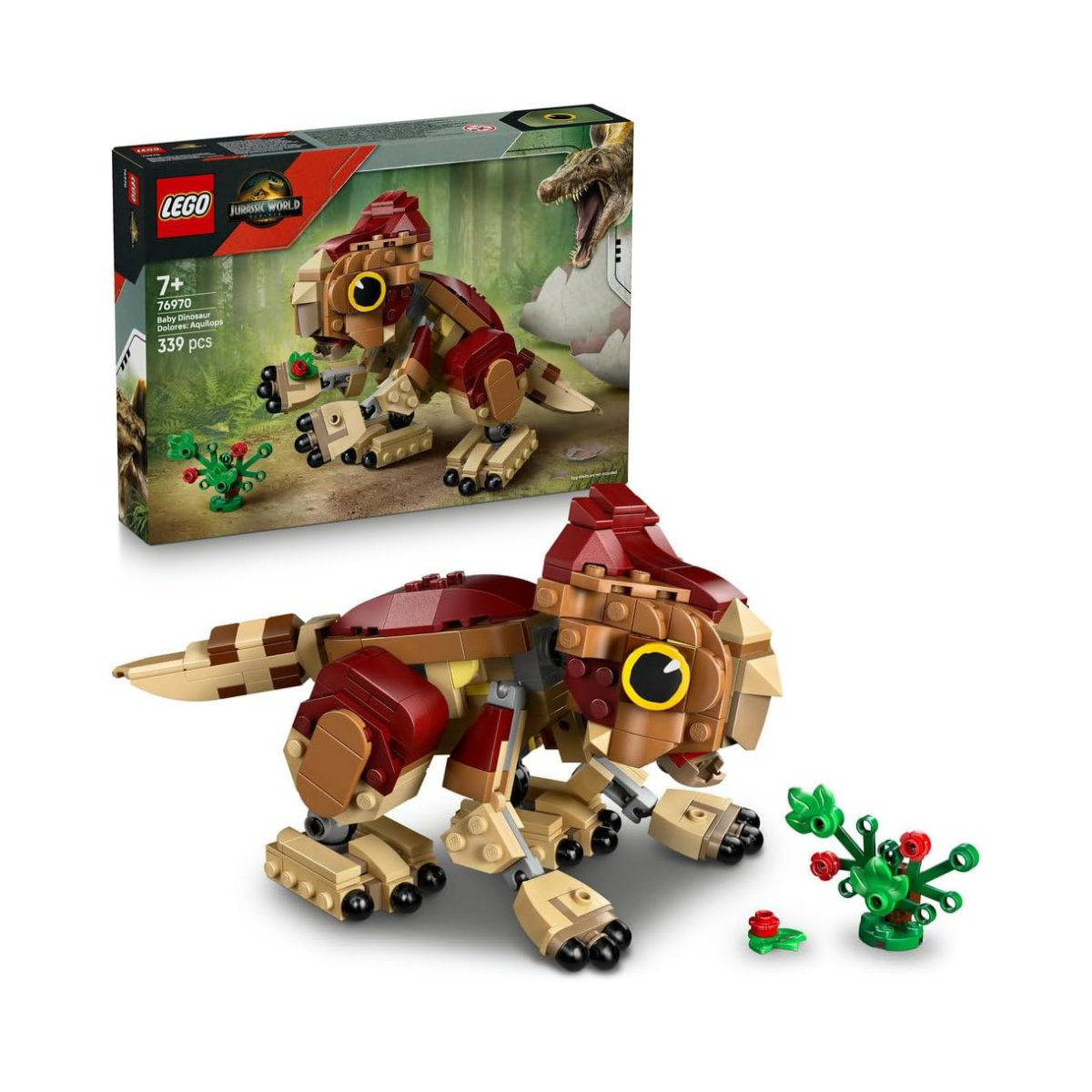 LEGO Jurassic World Baby Dinosaur Dolores Aquilops Play Display Toy Dinosaur Figure incl Plant with Flowers Gift for 7+ Year Old Boys Girls Rebirth Movie Fans 76970
