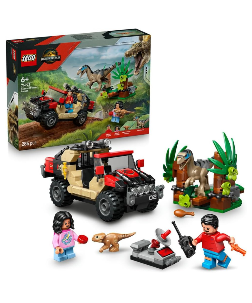 LEGO Jurassic World Raptor Off-Road Escape Dinosaur Toy incl 2 Dino Figures Off-Road Car Toy 2 Minifigures Gift for 6+ Year Old Boys Girls Rebirth Movie Fans 76972