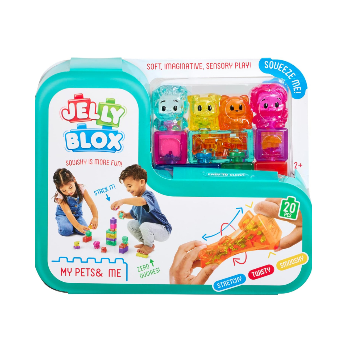 Goliath Jelly Blox My Pets and Me, 20 Piece Soft Squishy Building Blocks for Toddlers, Sensory Stackable Ouch Free Blocks for Boys and Girls Age 2+