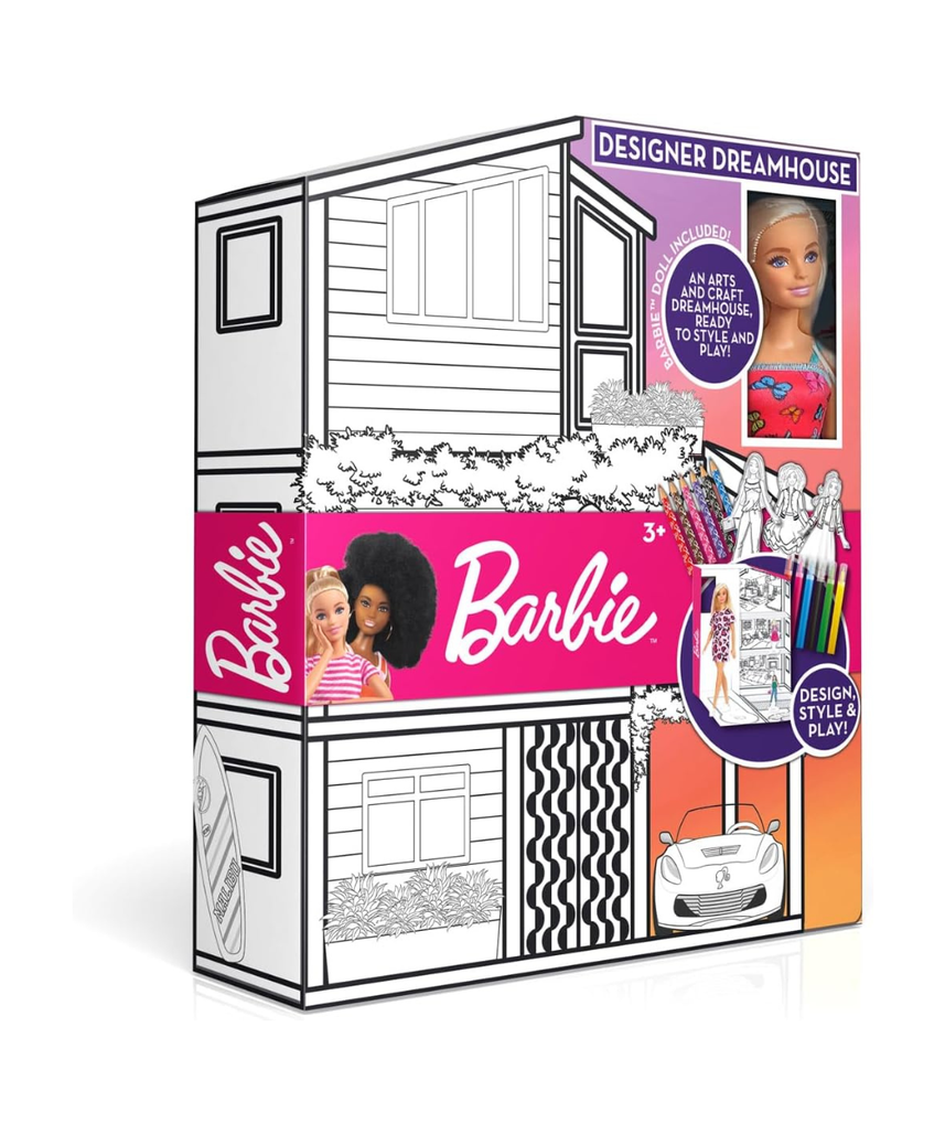 Barbie Designer Dreamhouse With Doll, Creative Arts and Craft Playset, Includes Paper Dolls Colouring Pencils and Felt Tips, Design Style and Play Activity for Kids, No Assembly Needed, Model BRB 5687