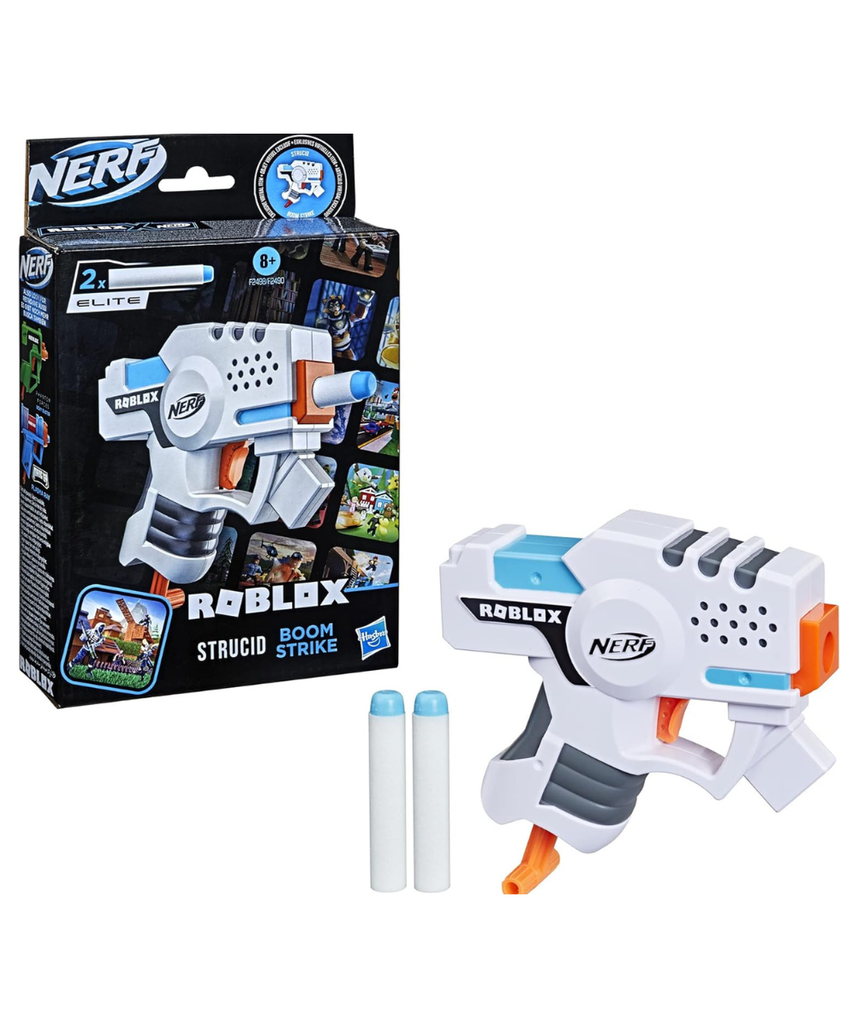 مسدس نيرف روبلوكس ستروسيد بوم سترايك دارت بلاستر، رمز المنتج الافتراضي الحصري، مسدس صغير الحجم ذو طلقة واحدة، يتضمن 2 سهم نيرف إيليت، متعدد الألوان