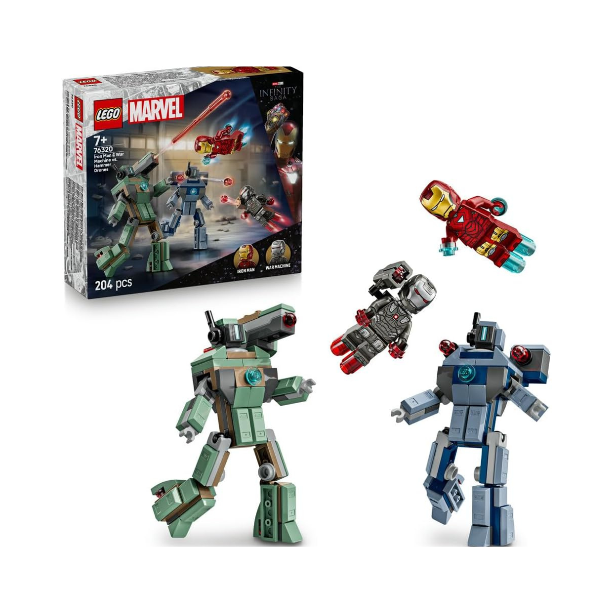 LEGO Super Heroes 76320 Iron Man & War Machine vs Hammer Drones Mech Battle Set for Kids 7+