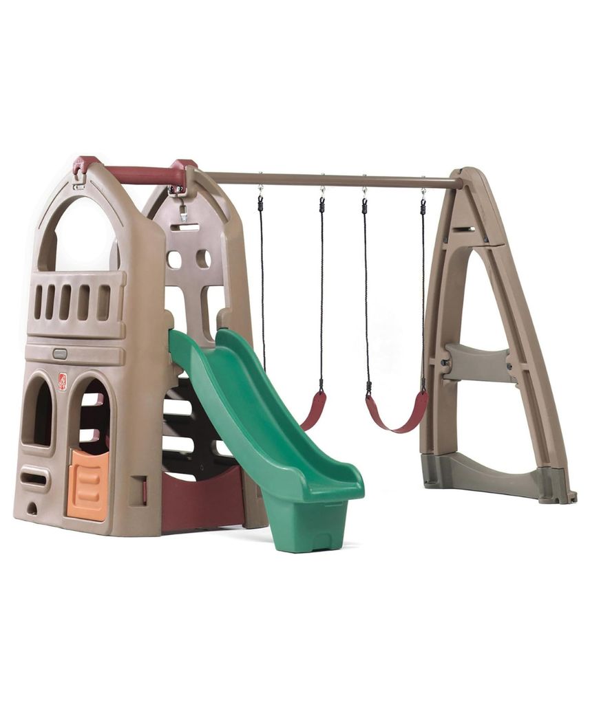 Step2 Naturally Playful Playhouse Climber, Swing Extension, Playhouse + Slide + Swings, Outdoor Playset for Kids 3+