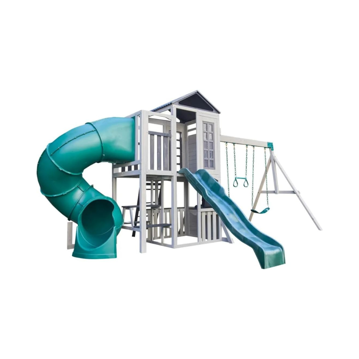 KidKraft Silver Sands Wooden Swing Set with Slides, Swings, Acrobar, Clubhouse and Picnic Table, Outdoor Playset for Kids Ages 3–10