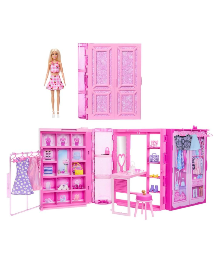 Barbie Dream Closet Toy Playset with Blonde Fashion Doll, Clothes & Accessories, 3-ft-Wide with 25+ Pieces, 3 Complete Looks, Age 3+ Years
