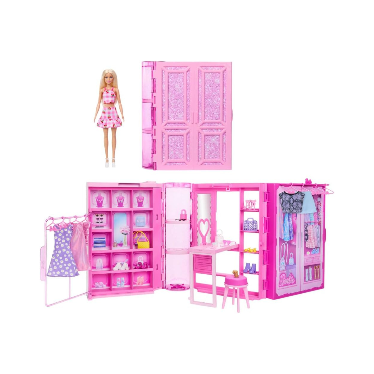 Barbie Dream Closet Toy Playset with Blonde Fashion Doll, Clothes & Accessories, 3-ft-Wide with 25+ Pieces, 3 Complete Looks, Age 3+ Years