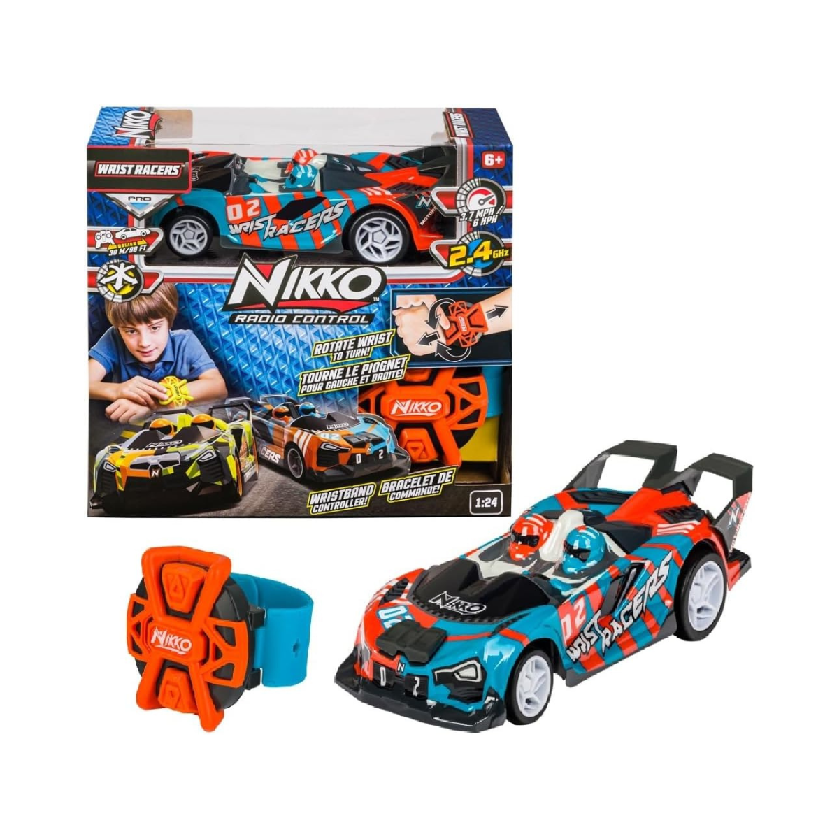 Nikko Wrist Racers Vehicle Toy 2 Pieces Assorted Full Function Remote Control Car for Kids with 2.4 GHz Wrist Control