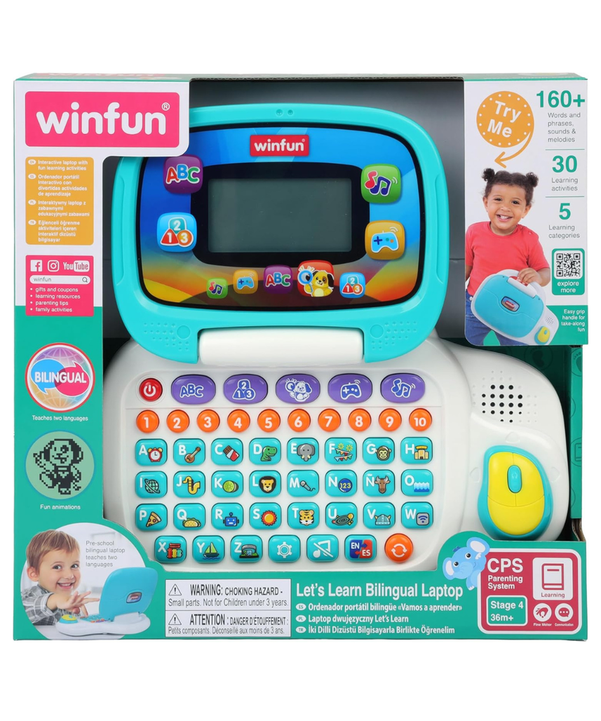 Winfun Lets Learn Bilingual Kids Laptop for Preschoolers Age 3 and Up Educational Toy in English and Spanish with LCD Screen and Interactive Games