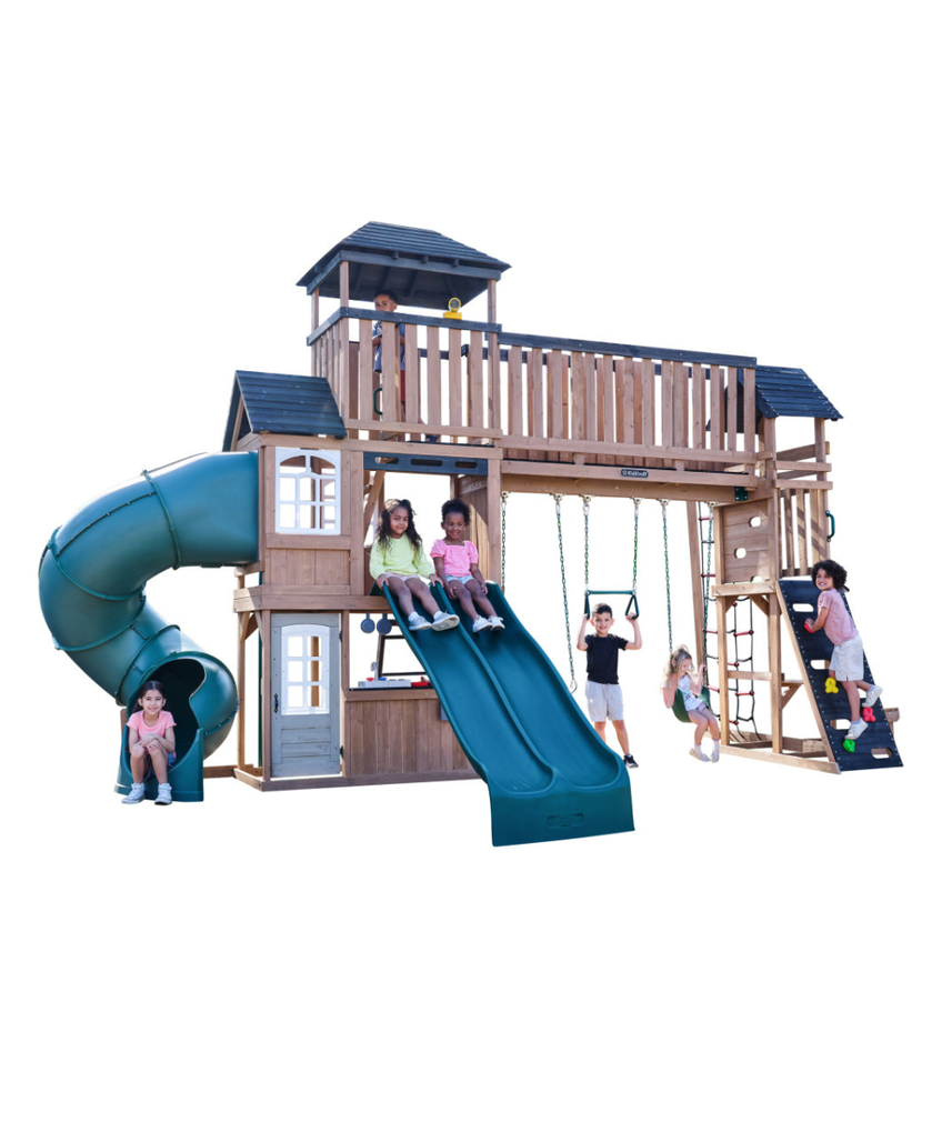 KidKraft Treetop Observatory Wooden Swing Set / Playset – Deluxe Outdoor Clubhouse with Slides, Swings, Crow’s Nest, and Kitchen for Kids Age 3-10 Years