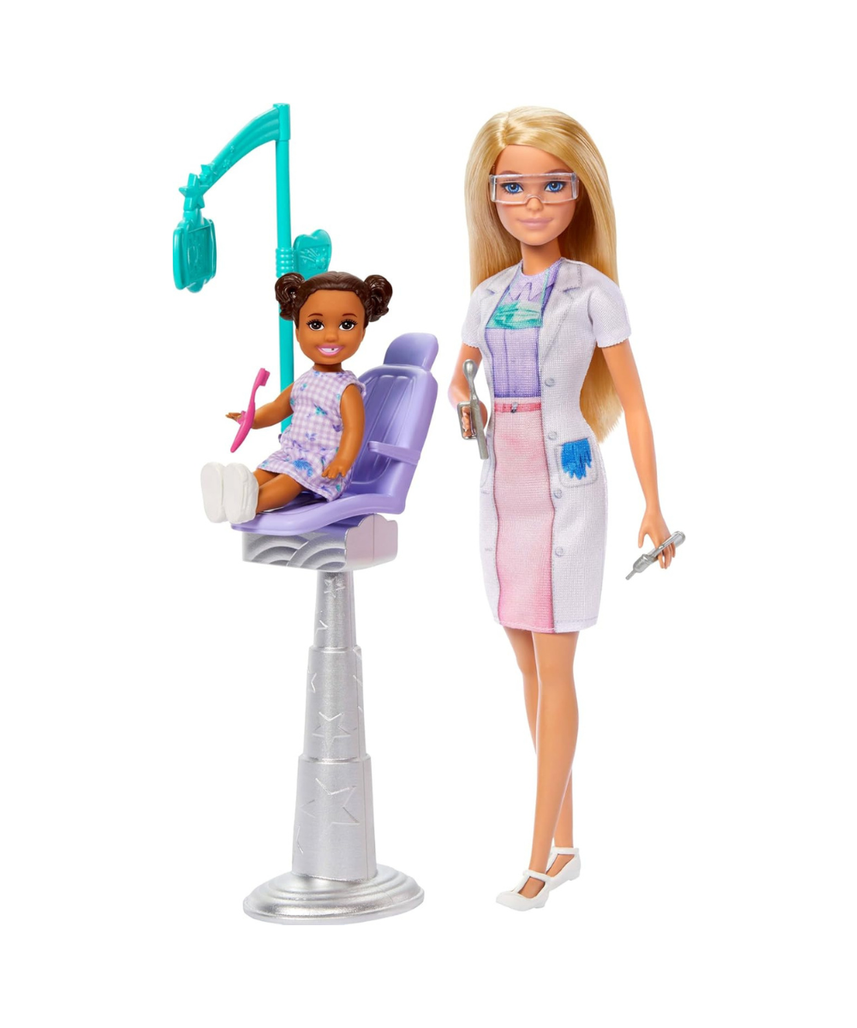 Barbie Kid Dentist Doll with Blonde Fashion Doll, Blue Dress, Lab Coat, and Medical Doctor Accessories, Career Playset for Kids 3+