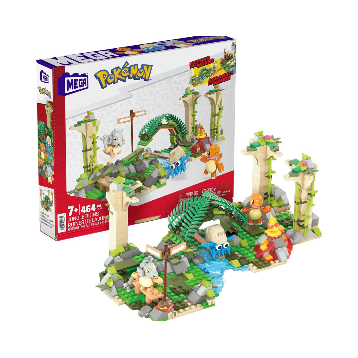 مجموعة بناء أطلال غابة بوكيمون ميجا، شخصيات كيوبون، تشارماندر، أومانايت، 464 قطعة، أطلال قديمة متصلة، متوافقة مع مجموعات بناء أخرى، هدية لعبة للأولاد والبنات، من عمر 7 سنوات فما فوق 