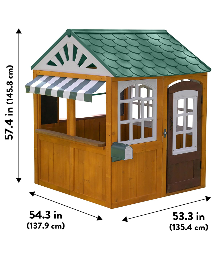 KidKraft 405 Garden View Wooden Outdoor Playhouse, Backyard Playhouse with Café Style Windows, Interactive Accessories, Ages 3 to 8, EZ Kraft Assembly, Weather Resistant Wood