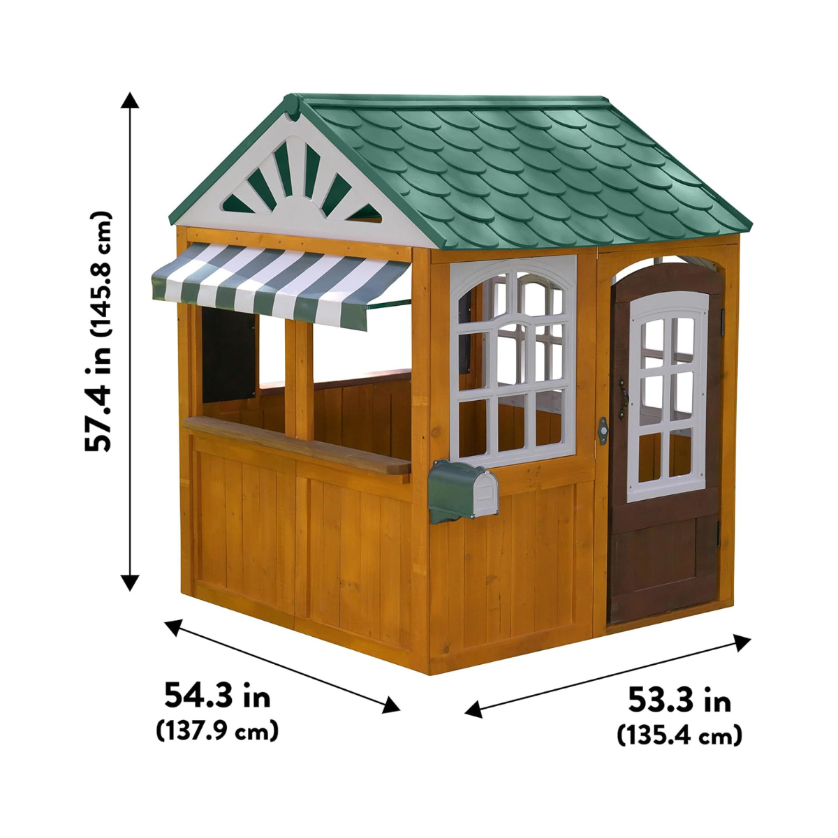 KidKraft 405 Garden View Wooden Outdoor Playhouse, Backyard Playhouse with Café Style Windows, Interactive Accessories, Ages 3 to 8, EZ Kraft Assembly, Weather Resistant Wood