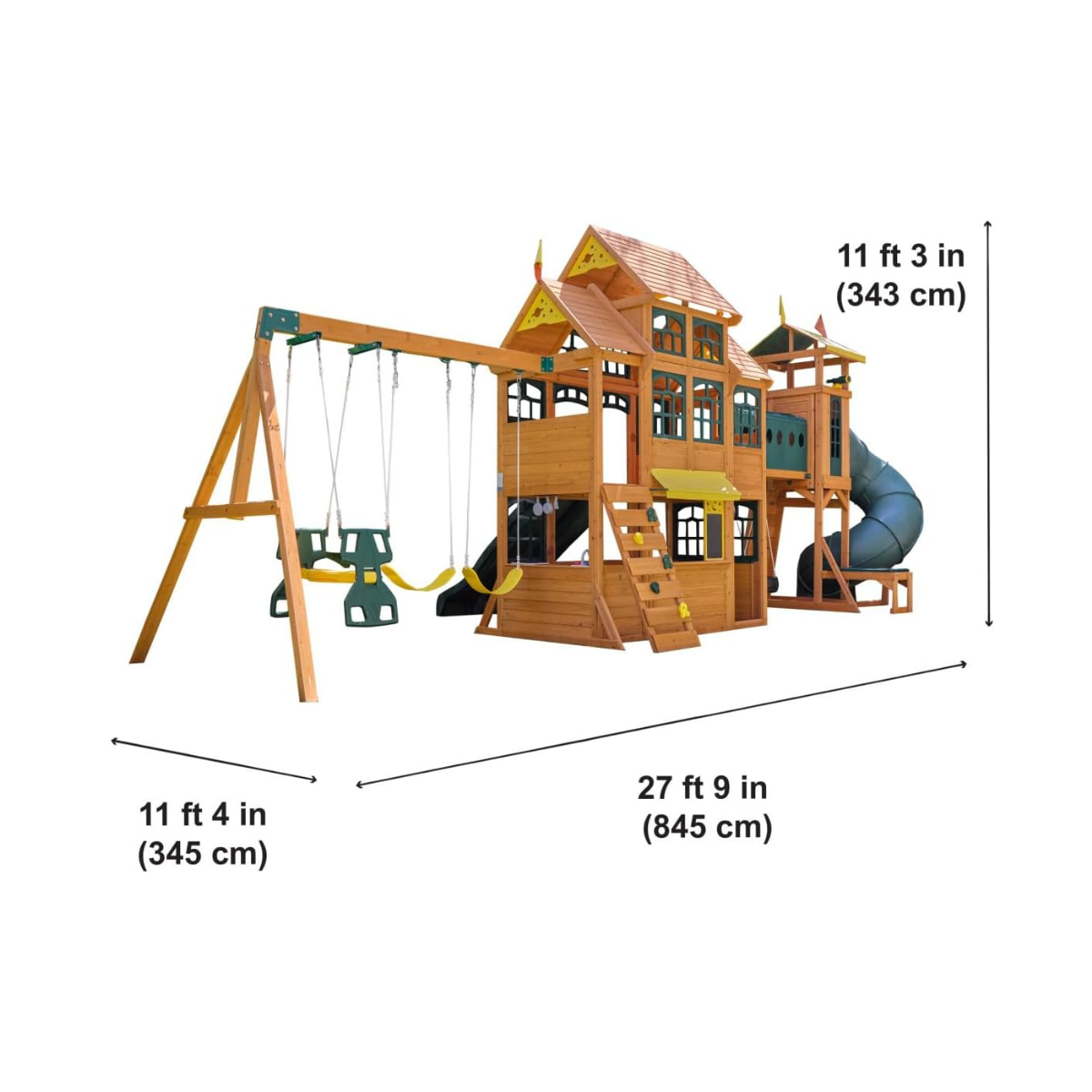 KidKraft Bear Cave Wooden Lodge Swing Set / Playset – Deluxe Outdoor Clubhouse with Slides, Swings, Glider, and Interactive Play Areas for Kids Age 3-10 Years
