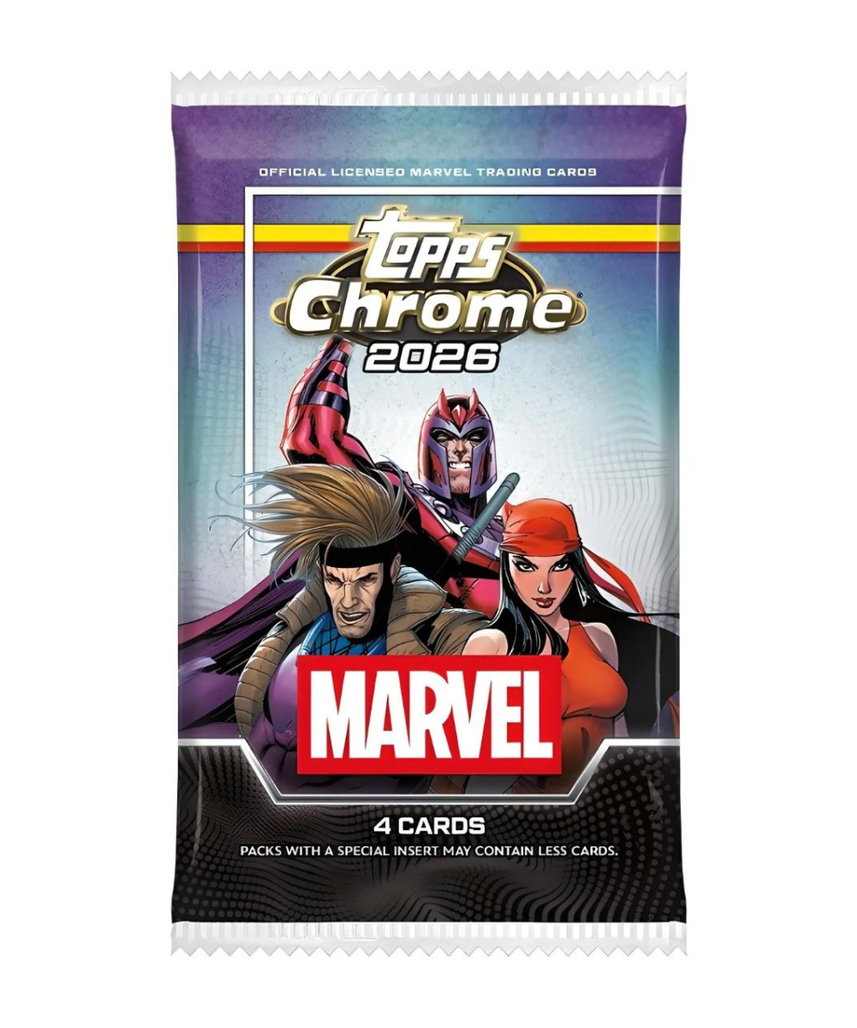 Topps Chrome Marvel Comics 2026 Value Box, 8 Packs with 4 Cards per Pack, 32 Trading Cards, 2 Exclusive RayWave Parallels, Fantastic Four Anniversary Inserts, 6+ Years