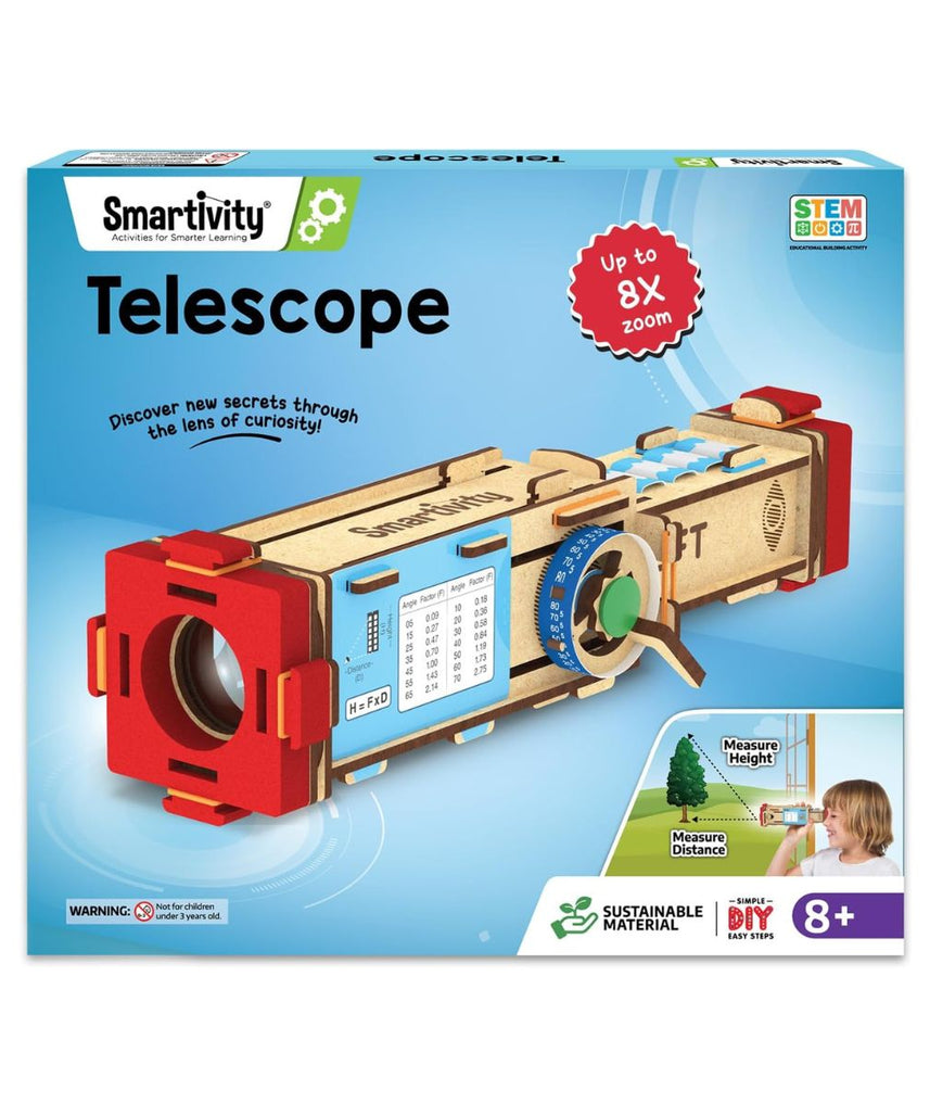Smartivity Telescope Toy for Kids, Hands-On Learning of Optics, Lens Systems, and Magnification, Adjustable Focus, Beige