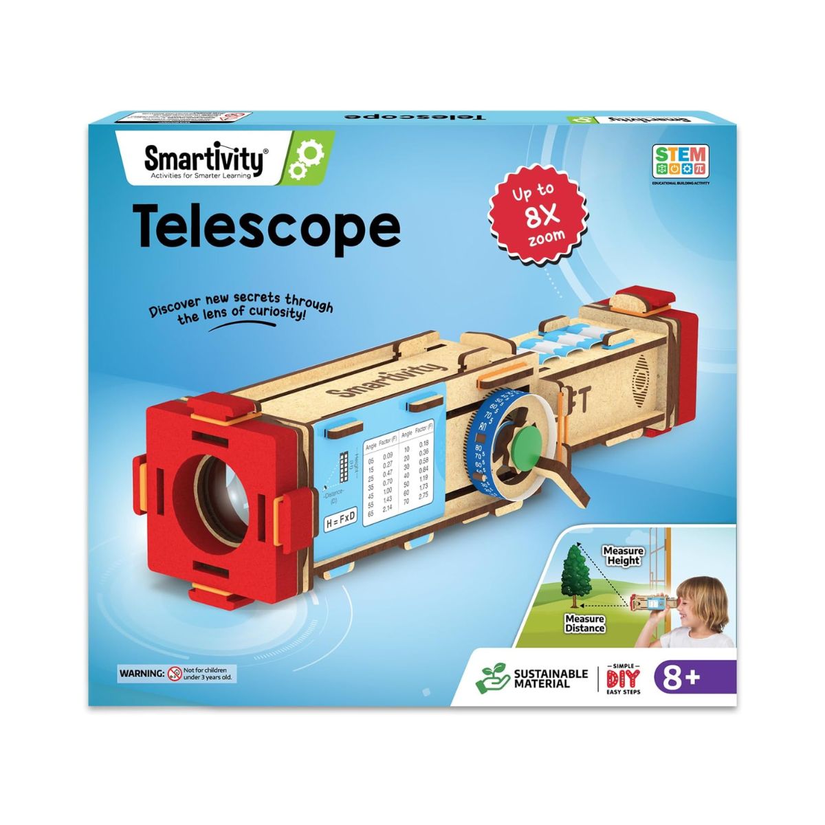 Smartivity Telescope Toy for Kids, Hands-On Learning of Optics, Lens Systems, and Magnification, Adjustable Focus, Beige