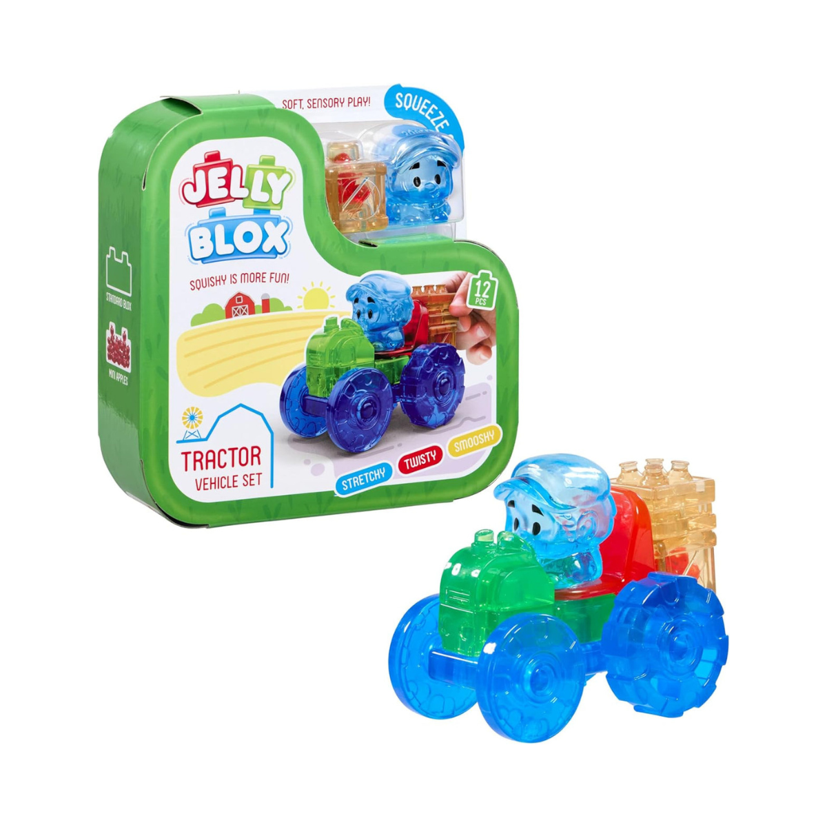 Goliath Jelly Blox Tractor Set 12-Piece Sensory Building Blocks, Farm-Themed Toddler Toys, Soft Squishy Blocks for Fine Motor Skills Development, Creative Hands-On Play for Ages 2+, Colorful Non-Toxic Plastic Construction Set