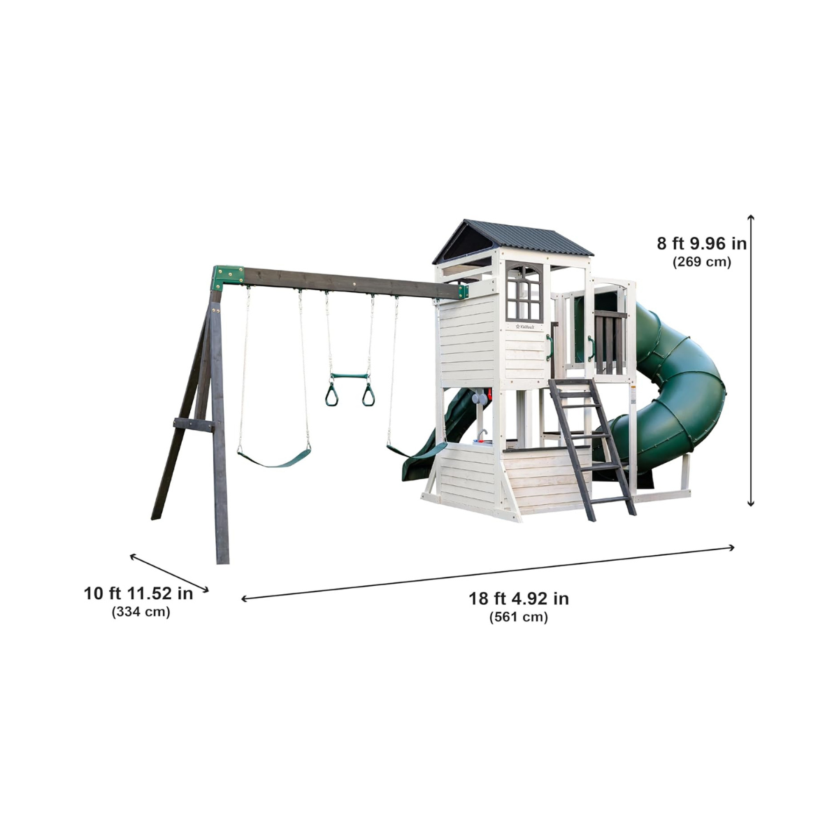 KidKraft Wrangler Way Swing Set / Two-Story Clubhouse Playset with Slides, Swings, Acrobar and Play Kitchen, Wooden Outdoor Swing Set for Kids Ages 3 to 10