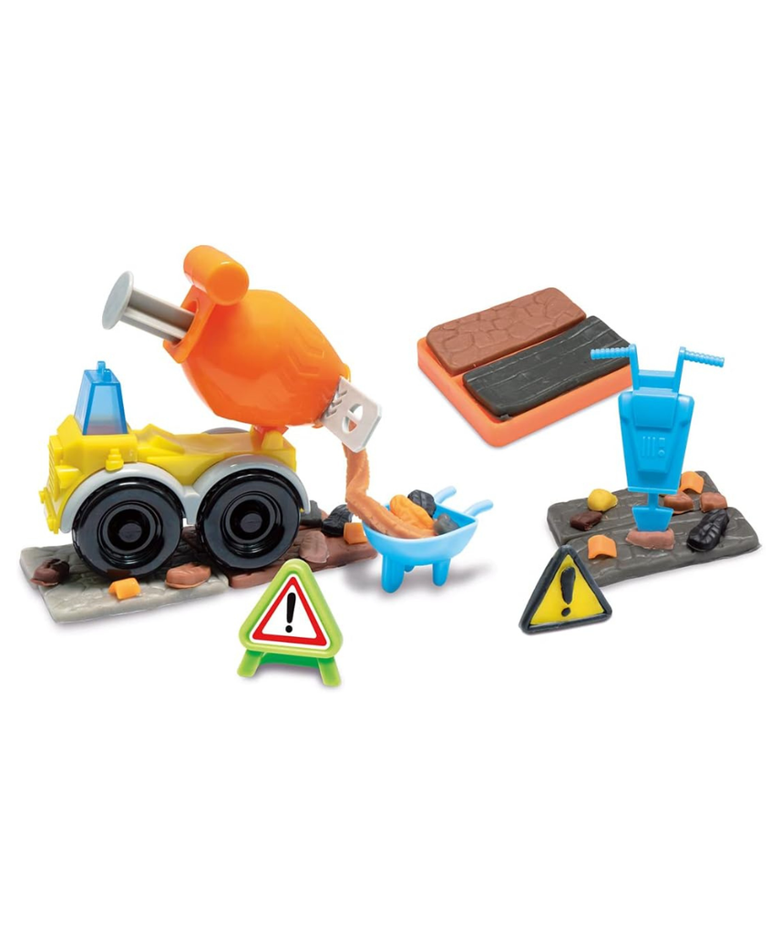 Simba Art & Fun Construction Site Kneading Set, 4 x 50g Modelling Dough with Concrete Mixer & Accessories, 14-Piece Clay Set for Kids 3+