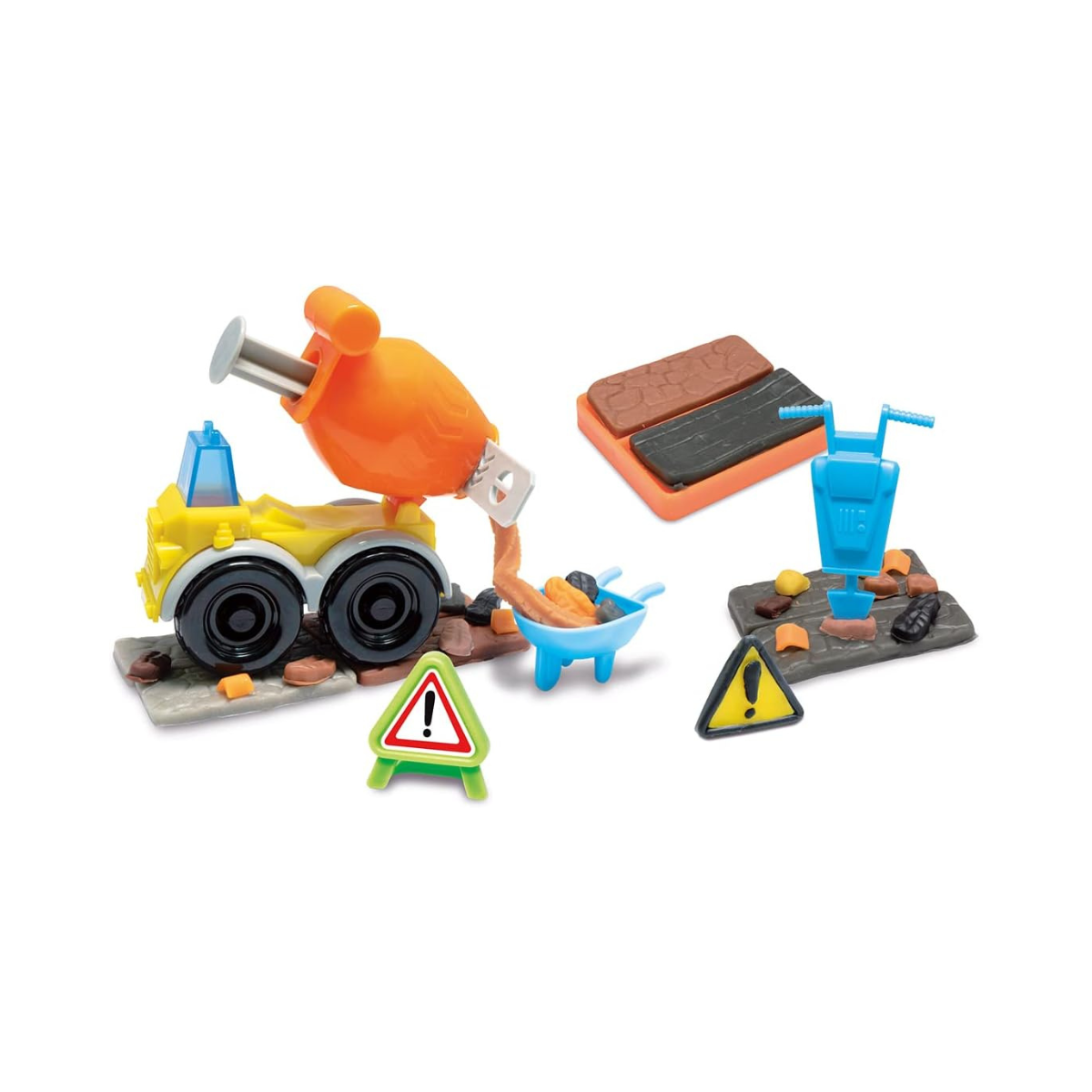 Simba Art & Fun Construction Site Kneading Set, 4 x 50g Modelling Dough with Concrete Mixer & Accessories, 14-Piece Clay Set for Kids 3+