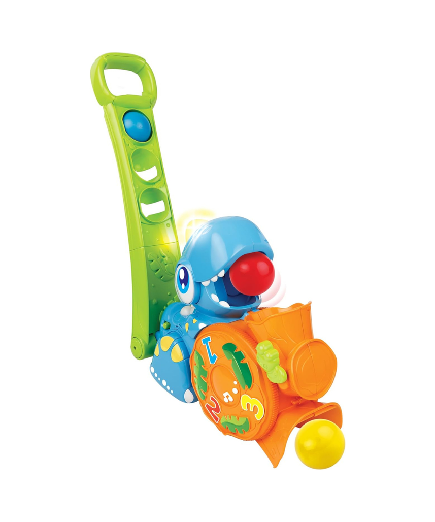 Winfun Popping Fun Dino Interactive Toy, Push-Along Dinosaur with Popping Balls, Flashing Lights, Sounds & Easy-Grip Handle, Encourages Motor Skills, Hand-Eye Coordination & Sensory Play, For Toddlers 12+ Months