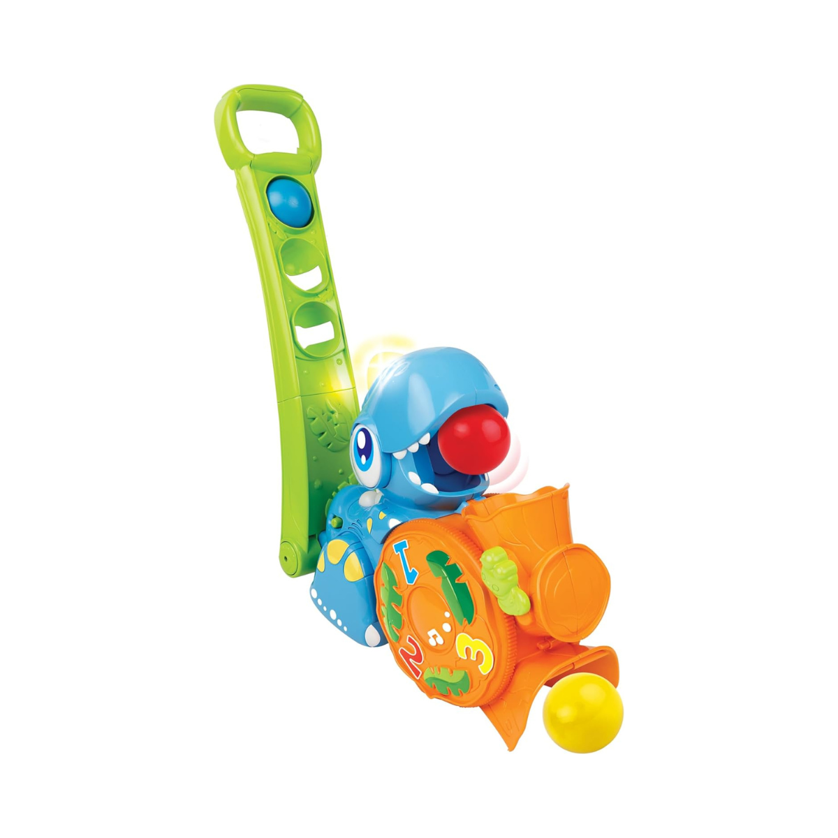 Winfun Popping Fun Dino Interactive Toy, Push-Along Dinosaur with Popping Balls, Flashing Lights, Sounds & Easy-Grip Handle, Encourages Motor Skills, Hand-Eye Coordination & Sensory Play, For Toddlers 12+ Months