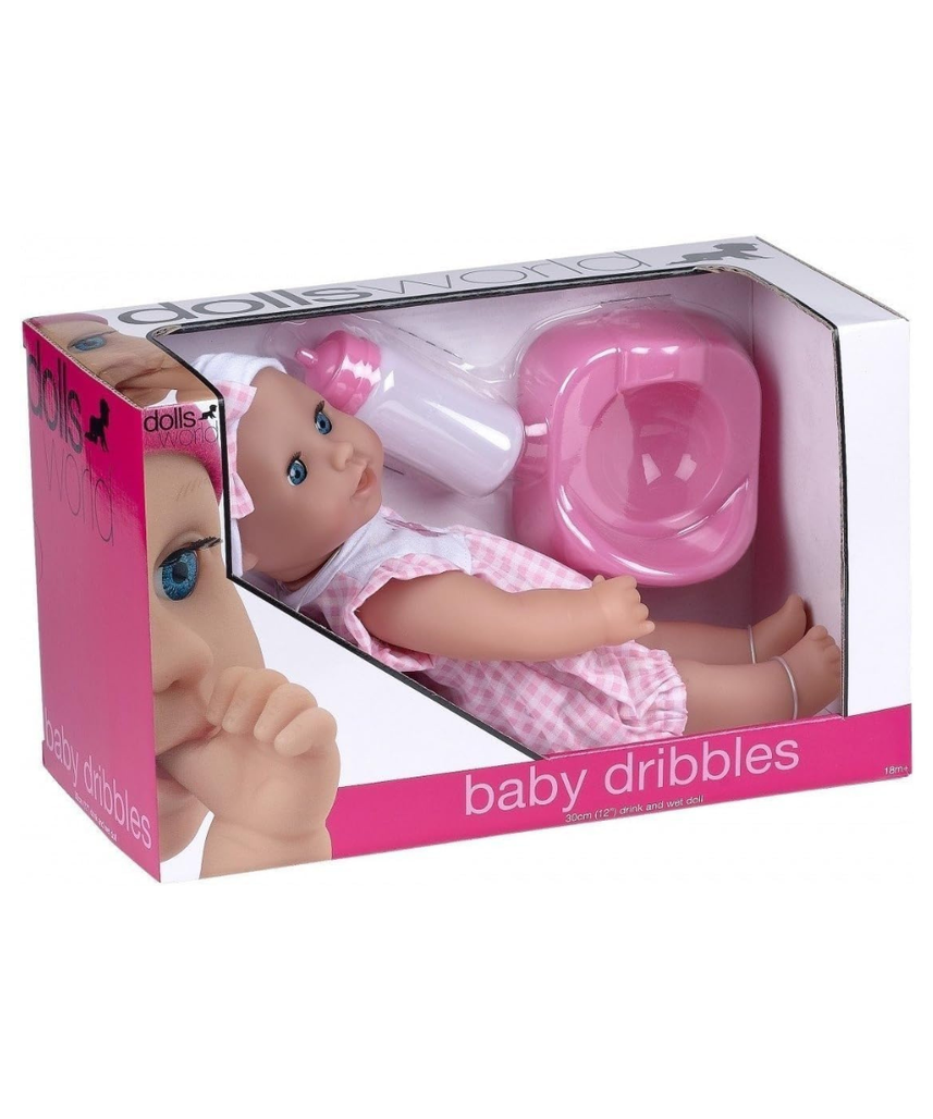 Peterkin Baby Dribbles Doll 30cm 12 Inch Drink and Wet Doll with Outfit Hat Potty and Bottle Pink Toy for Toddlers 18 Months and Up
