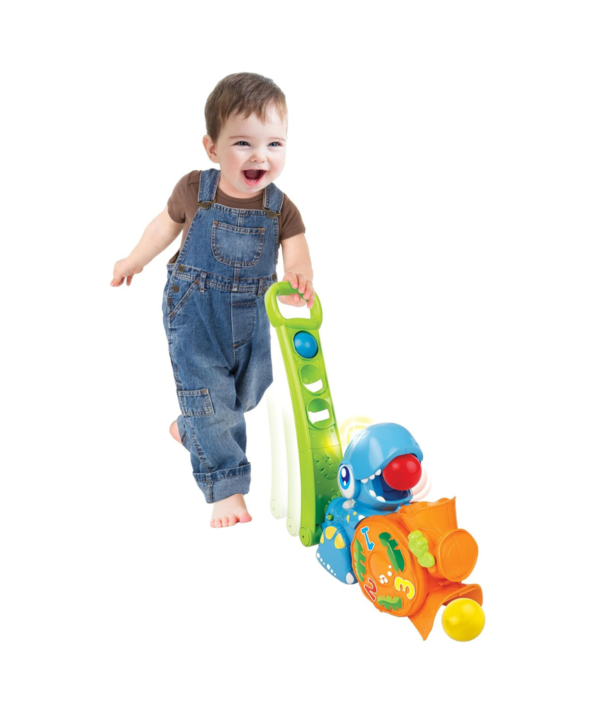 Winfun Popping Fun Dino Interactive Toy, Push-Along Dinosaur with Popping Balls, Flashing Lights, Sounds & Easy-Grip Handle, Encourages Motor Skills, Hand-Eye Coordination & Sensory Play, For Toddlers 12+ Months