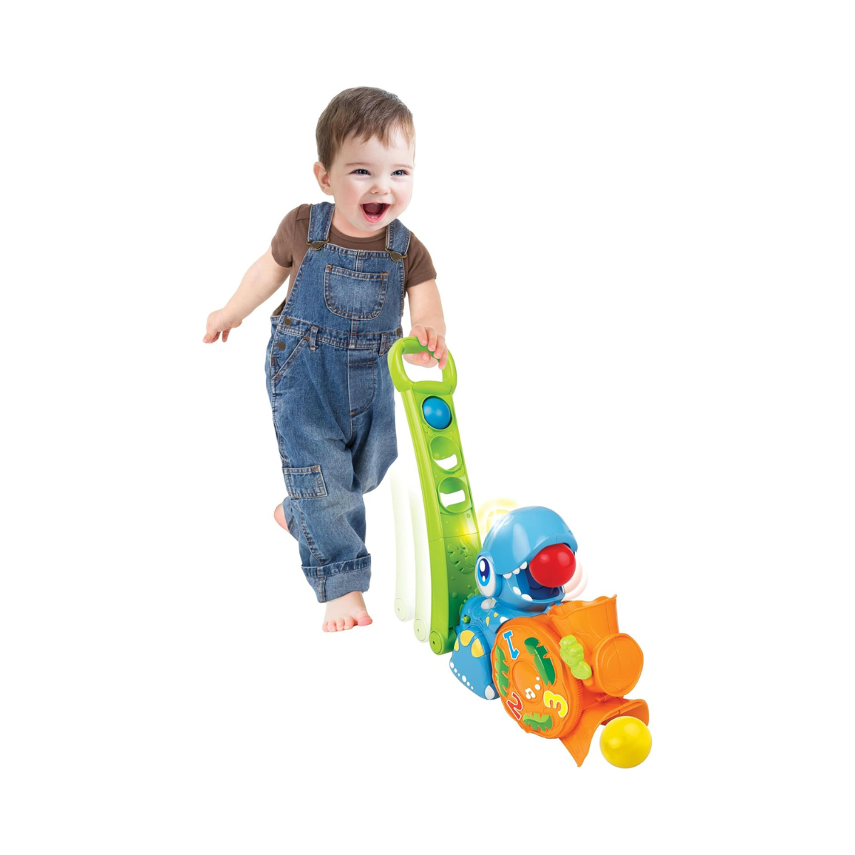 Winfun Popping Fun Dino Interactive Toy, Push-Along Dinosaur with Popping Balls, Flashing Lights, Sounds & Easy-Grip Handle, Encourages Motor Skills, Hand-Eye Coordination & Sensory Play, For Toddlers 12+ Months