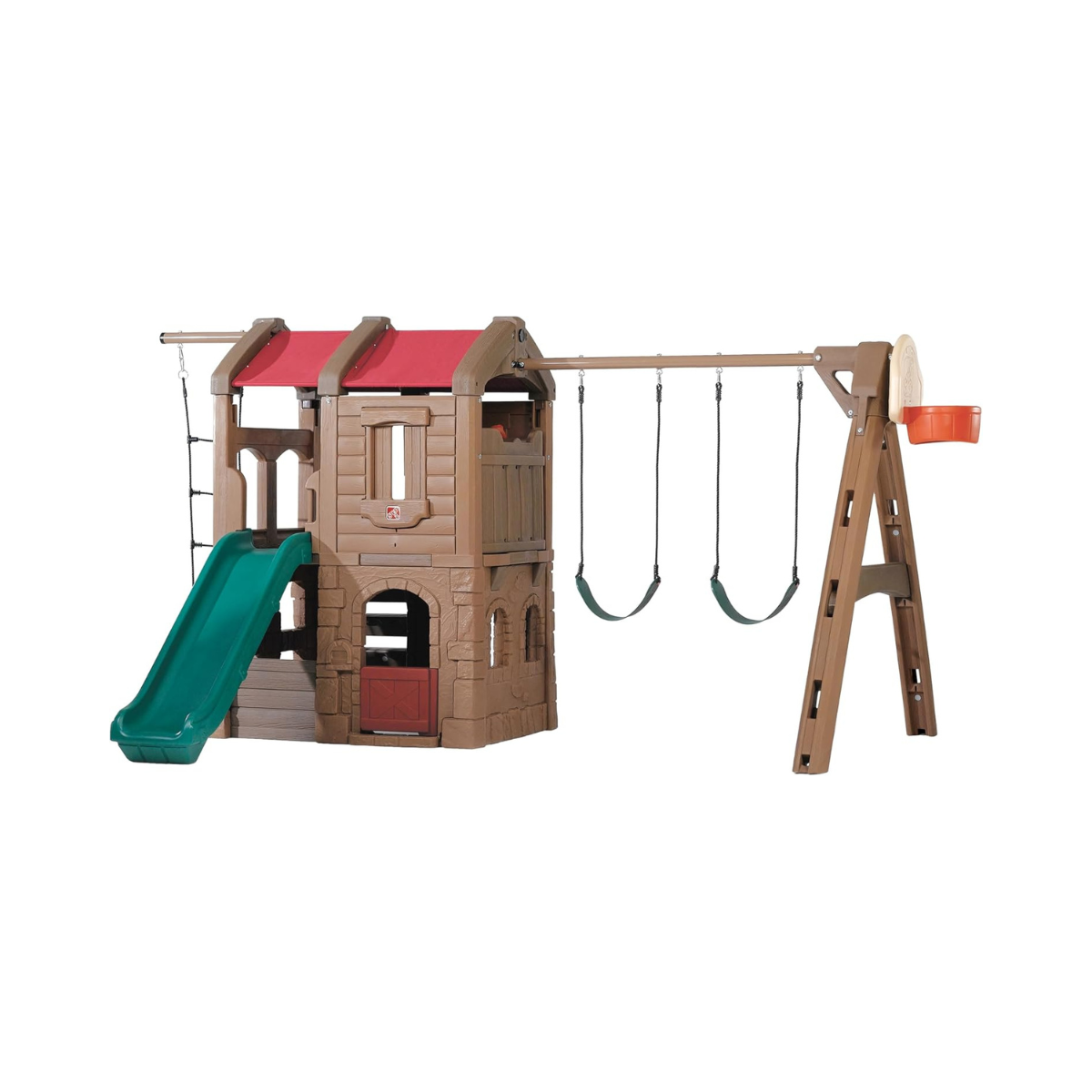 Step2 Adventure Lodge Play Center Climber and Slide, Two Story Clubhouse with Swings and Rope Ladder, Outdoor Playset for Kids 3+