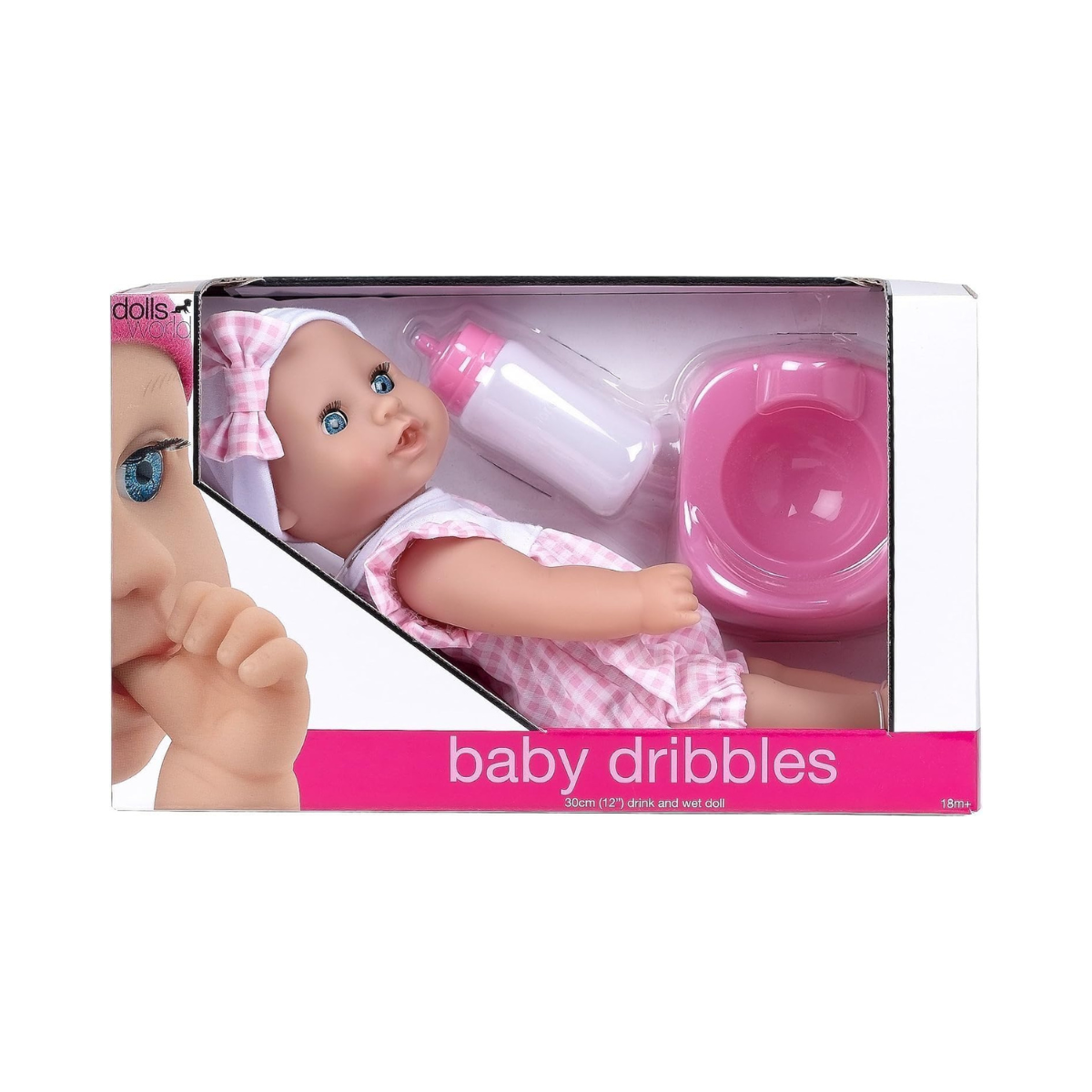 Peterkin Baby Dribbles Doll 30cm 12 Inch Drink and Wet Doll with Outfit Hat Potty and Bottle Pink Toy for Toddlers 18 Months and Up