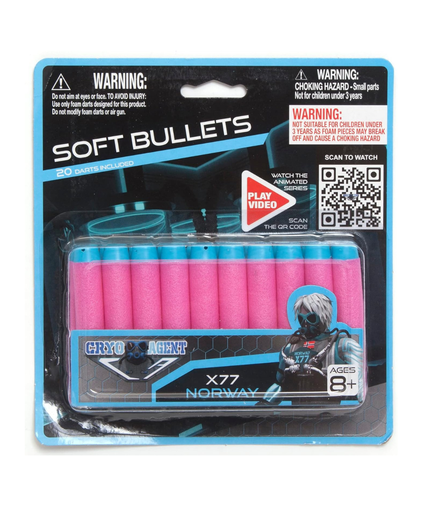 Cryo Agent Soft Darts 20 Pieces, Foam Dart Refill Pack Compatible with Most Blasters, Safe Soft Ammo for Kids 8+