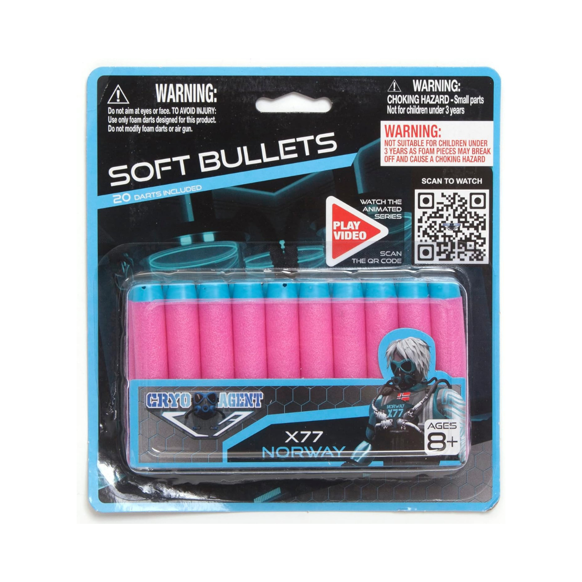 Cryo Agent Soft Darts 20 Pieces, Foam Dart Refill Pack Compatible with Most Blasters, Safe Soft Ammo for Kids 8+