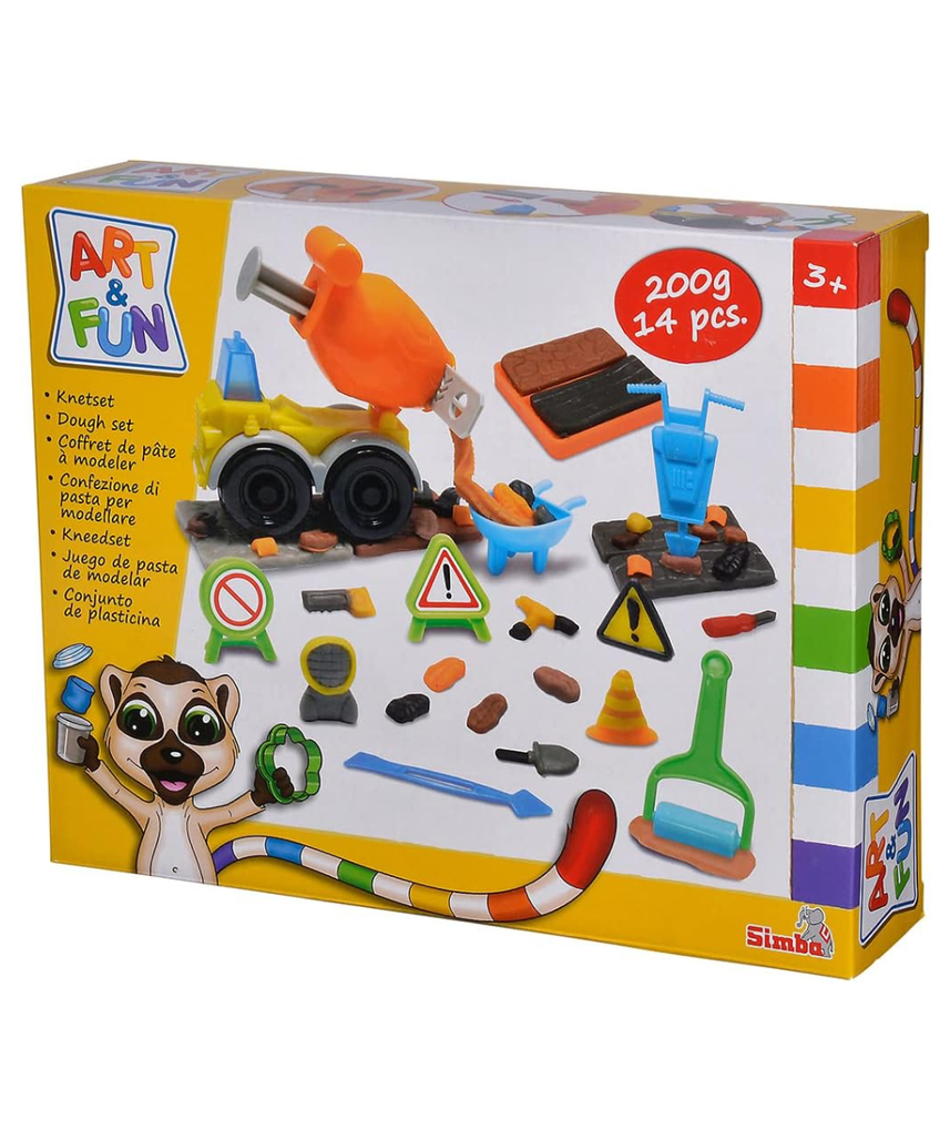 Simba Art & Fun Construction Site Kneading Set, 4 x 50g Modelling Dough with Concrete Mixer & Accessories, 14-Piece Clay Set for Kids 3+